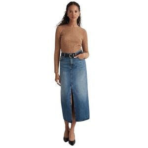 Madewell Denim Mid-Rise Maxi Skirt in Pratt Medium Wash Front Slit Size 30